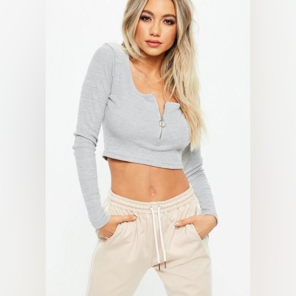 Missguided Gray Fitted Crop Top